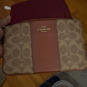 Coach Beige and Brown Signature Pouch